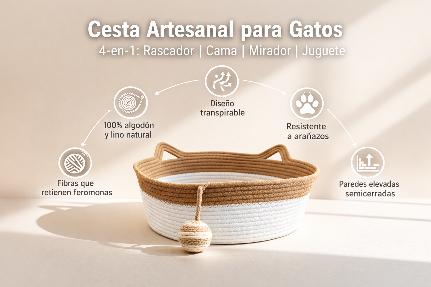 Cesta Natural para Gatos-Su Espacio Seguro en Casa